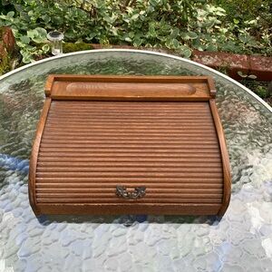 Vintage Wood Roll Top Valet Dresser Top Jewelry Box Organizer with Ring Holder